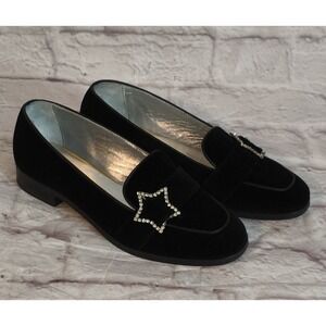Alexa Chung Black Velvet Loafers w/rhinestone star indie sleaze Size 38  US 7.5